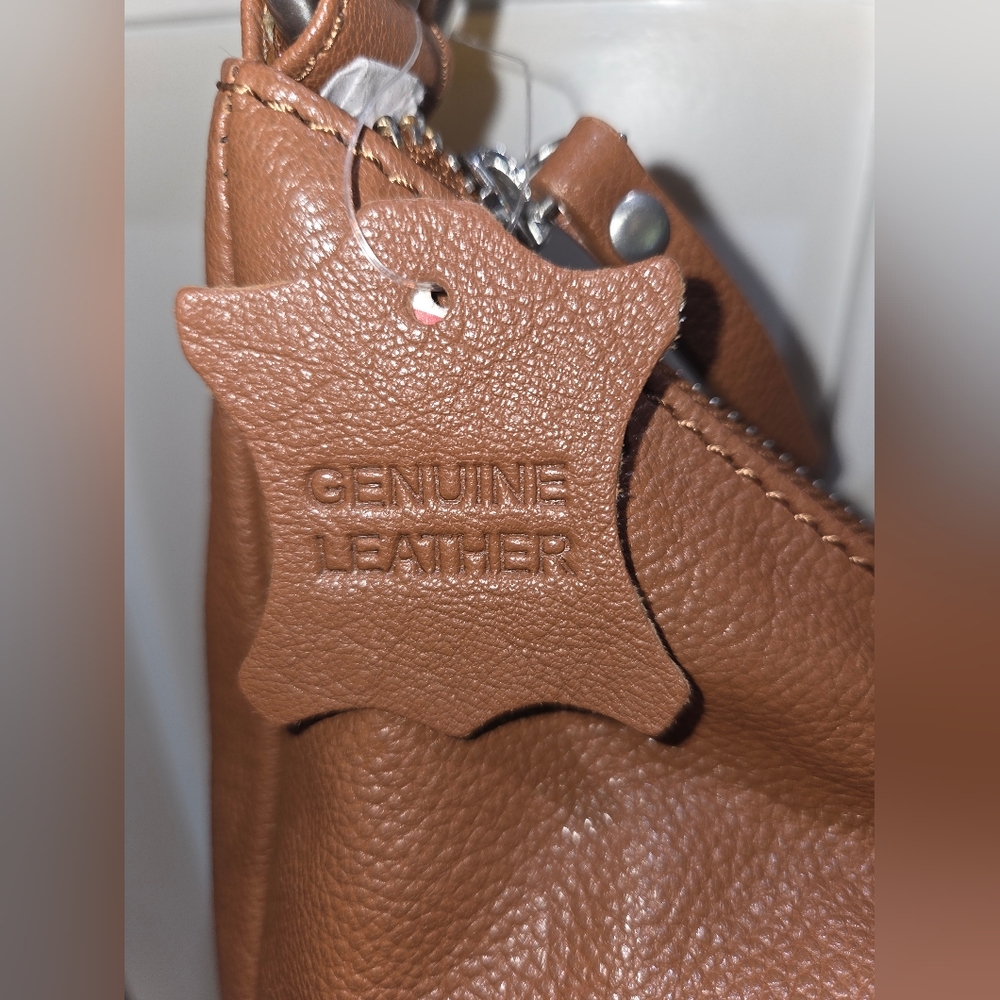 Genicci NWT Cognac Genuine Leather Shoulder Bag - Picture 7 of 9